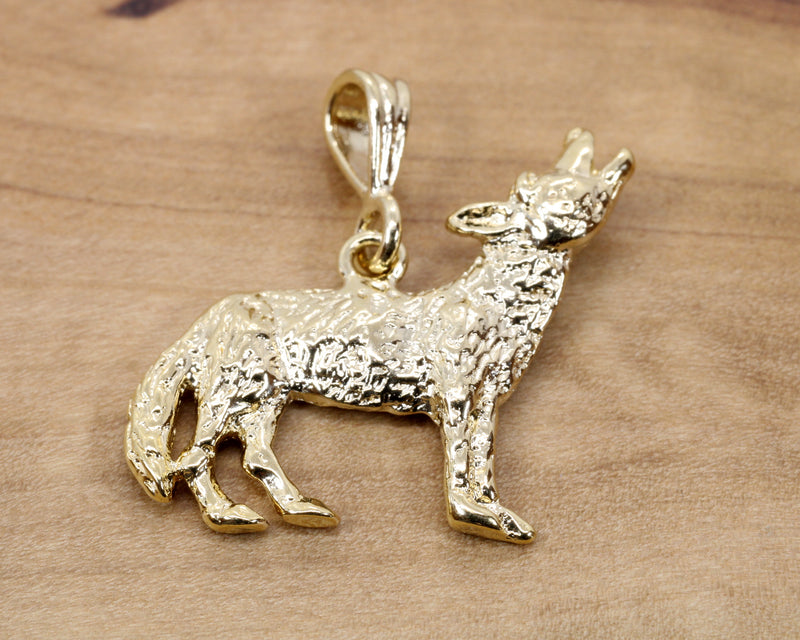 Gold Coyote Necklace with 14kt Gold Vermeil 2D Howling Coyote