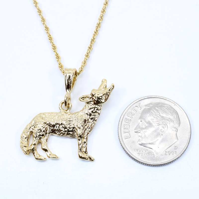 Gold Coyote Necklace with 14kt Gold Vermeil 3D Howling Coyote