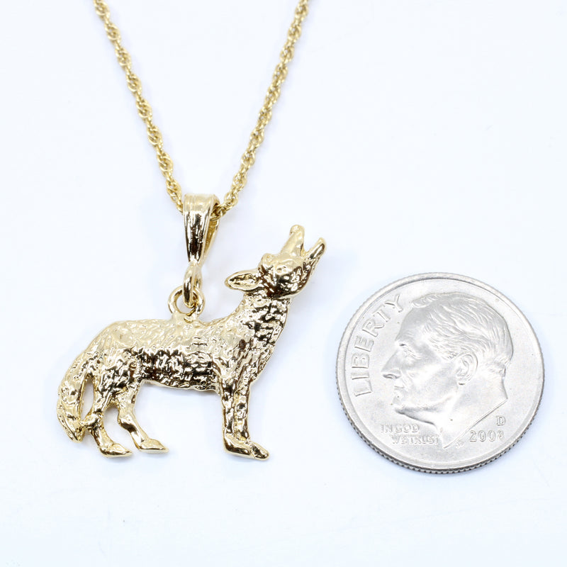 Gold Coyote Necklace with 14kt Gold Vermeil 2D Howling Coyote