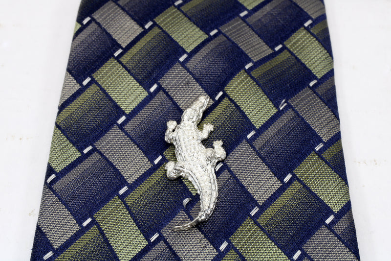Large Alligator Tie Tack for him or Pin for her in 925 Sterling Silver