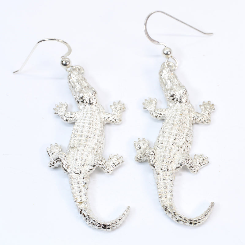 Extra Large Size Alligator Dangle Earrings in 925 Sterling Silver