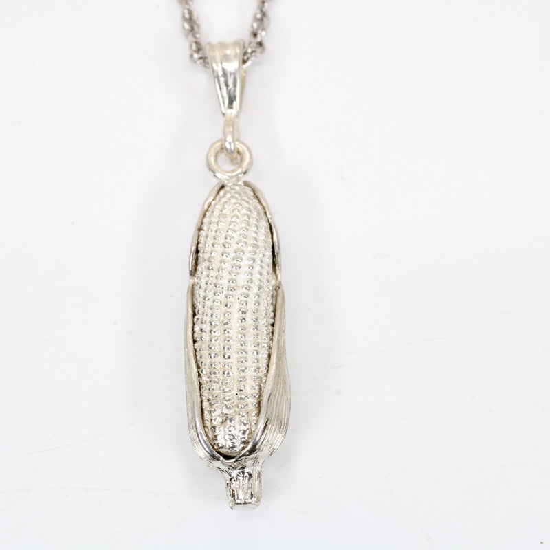 Larger Silver Corn Necklace with silver cob on 18"  chain