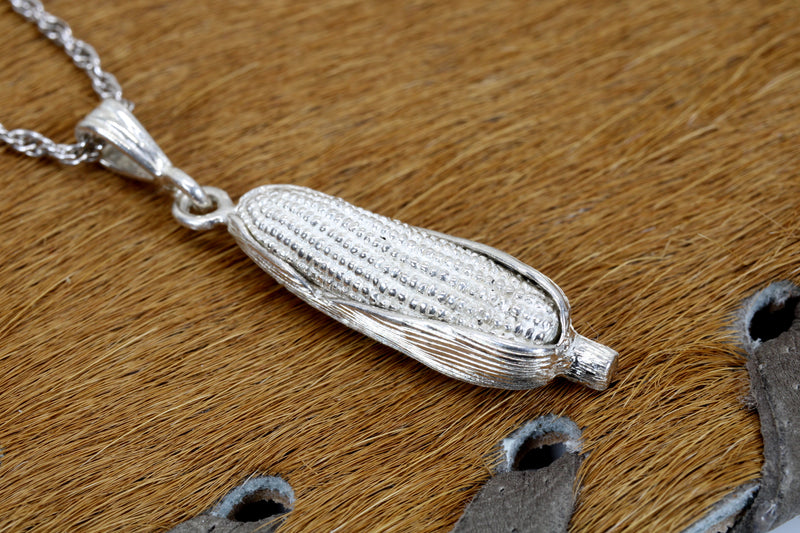 Larger Silver Corn Necklace with silver cob on 18"  chain