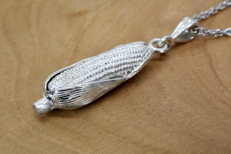 Larger Silver Corn Necklace with silver cob on 18"  chain