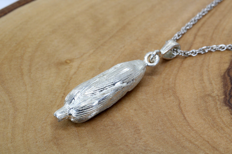 Larger Silver Corn Necklace with silver cob on 18"  chain