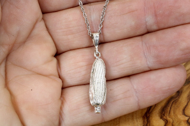 Larger Silver Corn Necklace with silver cob on 18"  chain