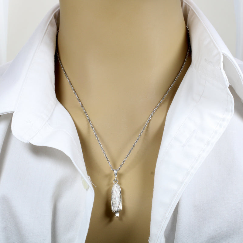 Larger Silver Corn Necklace with silver cob on 18"  chain