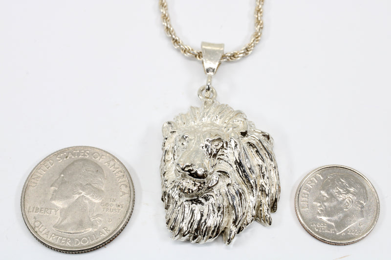 Extra-Large Lion Head Necklace in 925 sterling silver for him or her