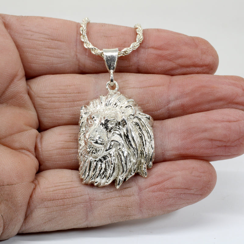Extra-Large Lion Head Necklace in 925 sterling silver for him or her