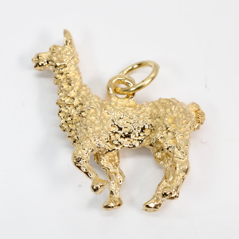 Larger Gold Alpaca Charm made in solid 14kt Yellow Gold for Alpaca Lover