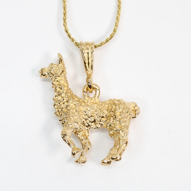 Large Llama Necklace with Solid 14kt Gold 3-D Life-Like Llama for Her