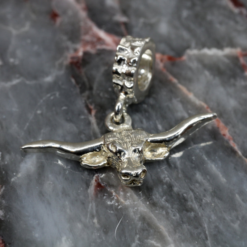 Silver Longhorn Head Slide charm for her slide bracelet