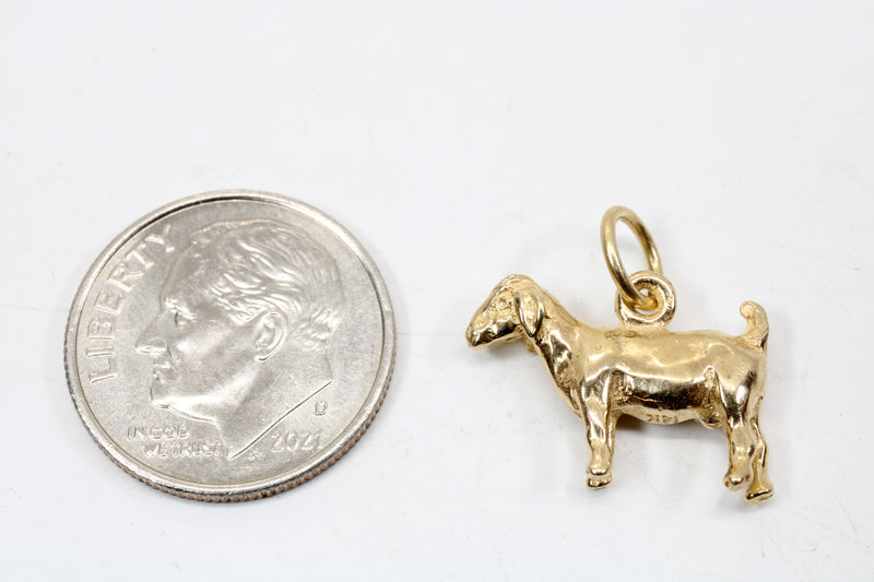 Gold Goat Without Horns Charm with a Solid 14kt Yellow Gold 3-D Boer Goat