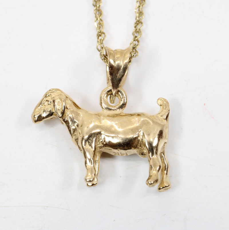 Gold Goat Without Horns Necklace with a Solid 14kt Yellow Gold 3-D Boer Goat