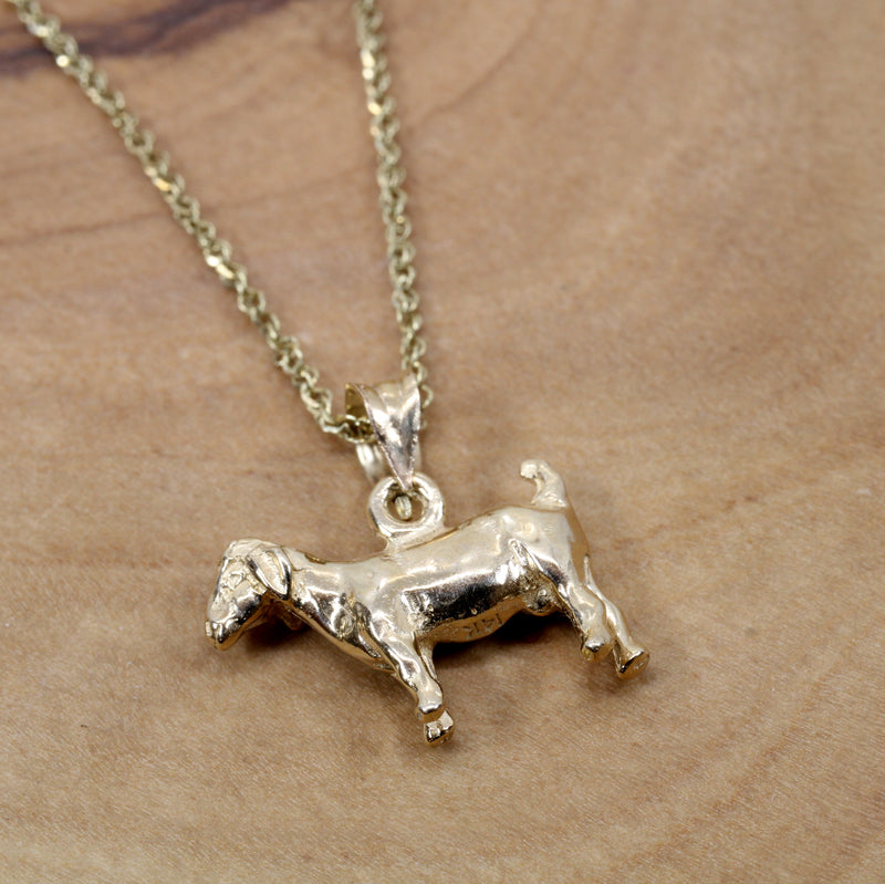 Gold Goat Without Horns Necklace with a Solid 14kt Yellow Gold 3-D Boer Goat