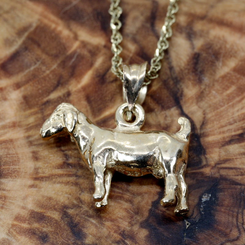 Gold Goat Without Horns Necklace with a Solid 14kt Yellow Gold 3-D Boer Goat