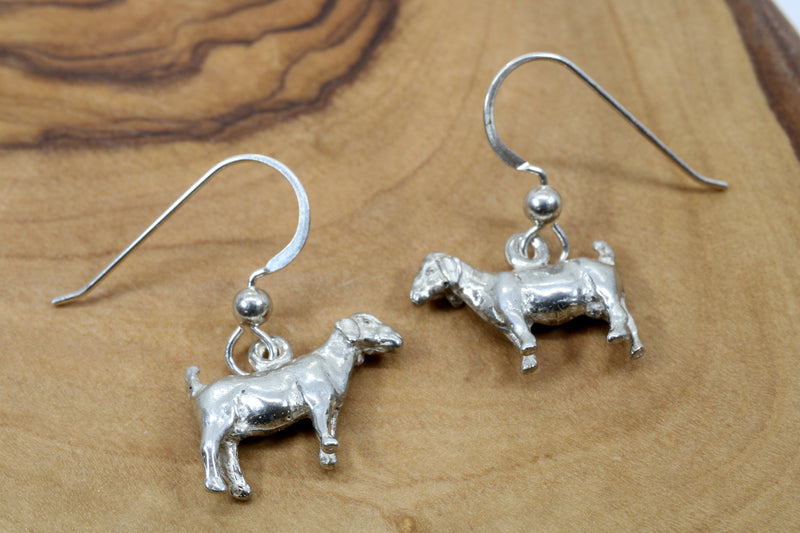 Male Boer Goat Without Horns Dangle Earrings made in 925 Sterling Silver