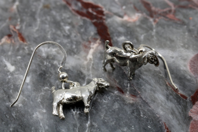 Male Boer Goat Without Horns Dangle Earrings made in 925 Sterling Silver
