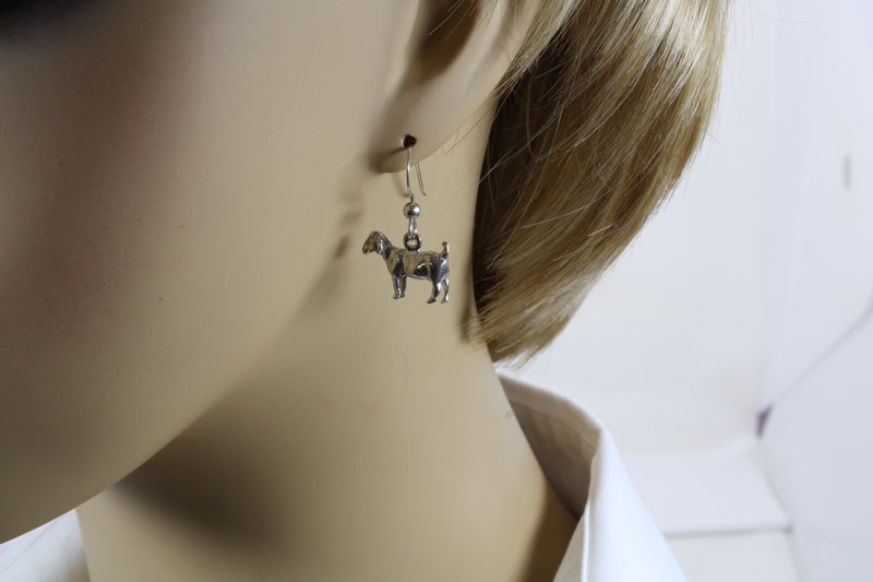 Male Boer Goat Without Horns Dangle Earrings made in 925 Sterling Silver