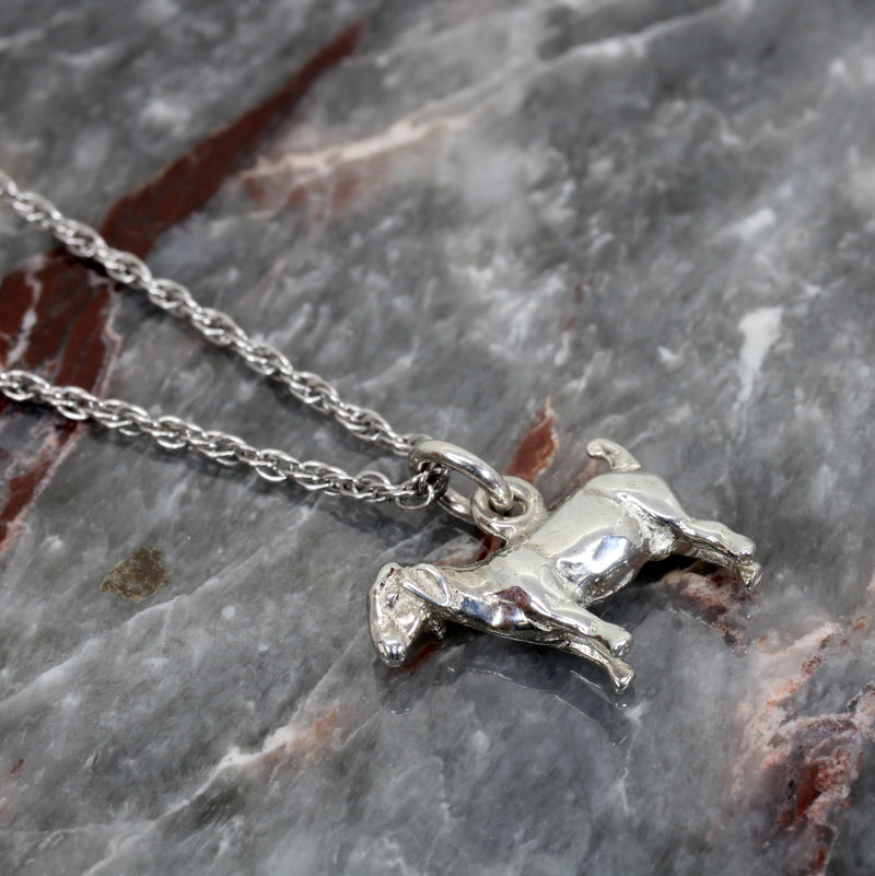 Silver Goat without horns Necklace with solid 925 Sterling Silver Boer Goat