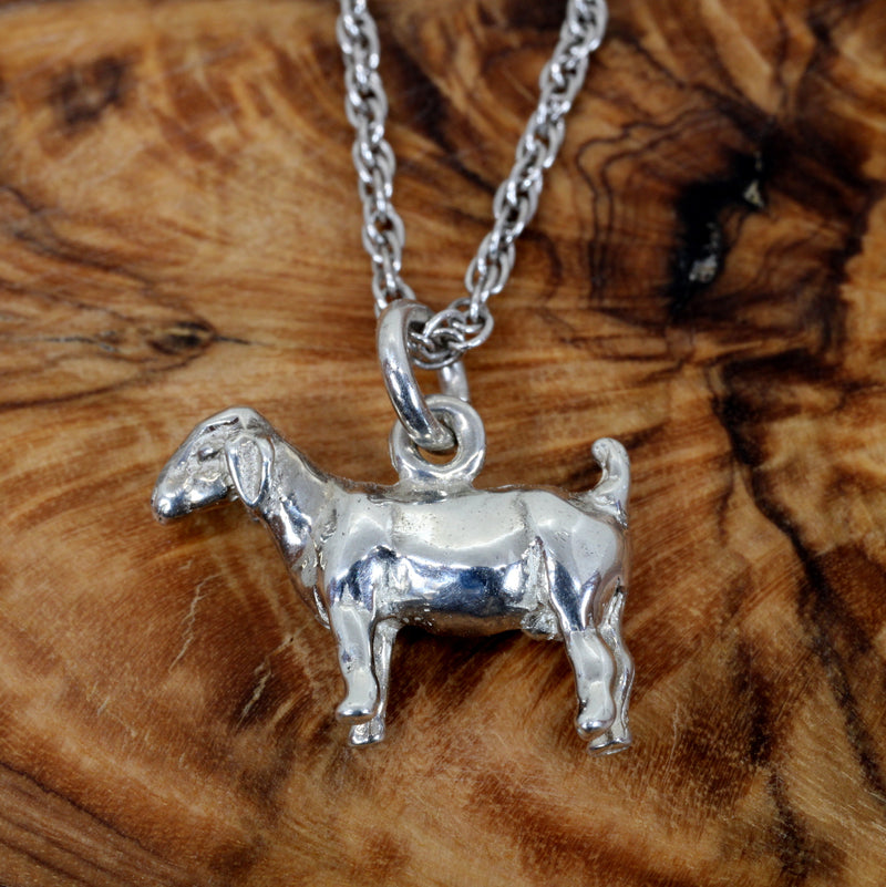 Silver Goat without horns Necklace with solid 925 Sterling Silver Boer Goat