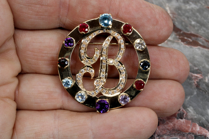 Mothers Birthstone Brooch in solid 14kt Gold With Natural Gemstones