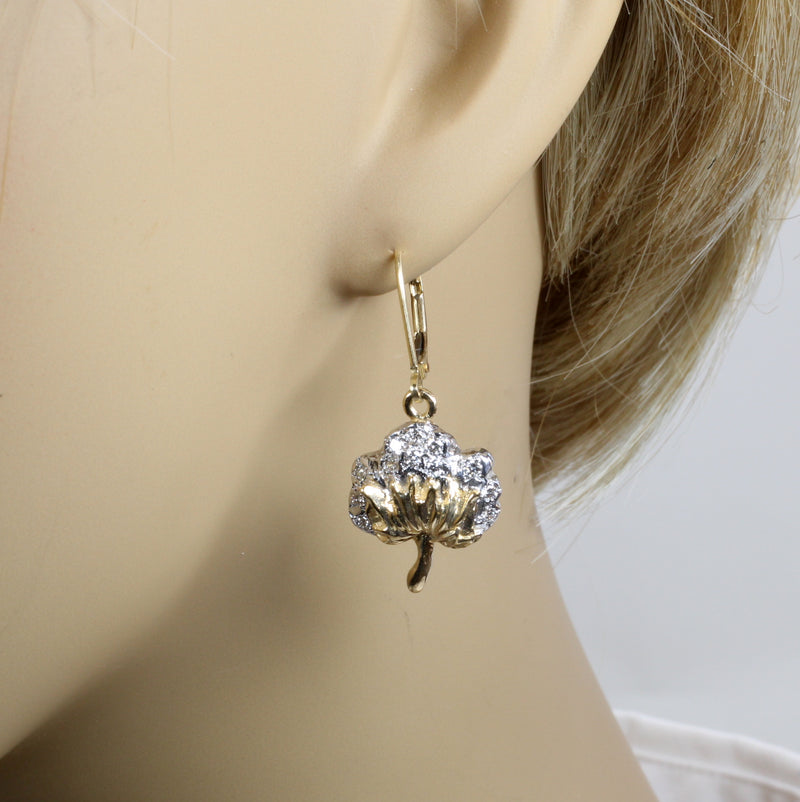 Set of New Diamond Cotton Boll Necklace and Dangle Earrings