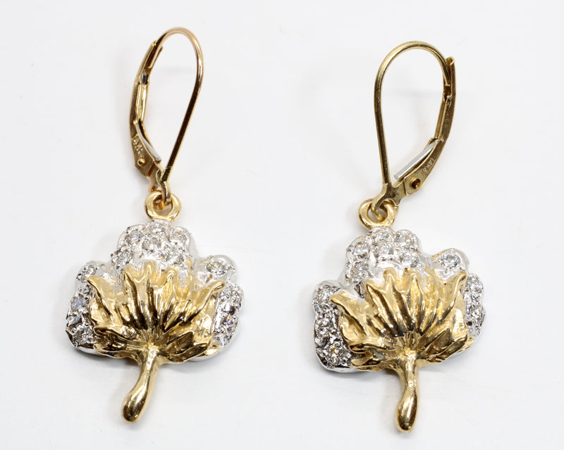 Set of New Diamond Cotton Boll Necklace and Dangle Earrings