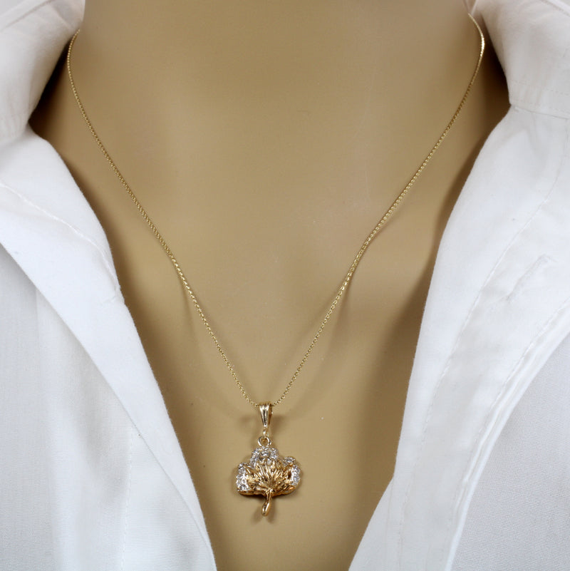 Set of New Diamond Cotton Boll Necklace and Dangle Earrings