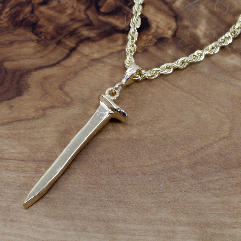 Railroad Spike Necklace for Him with Solid Gold Railway Nail
