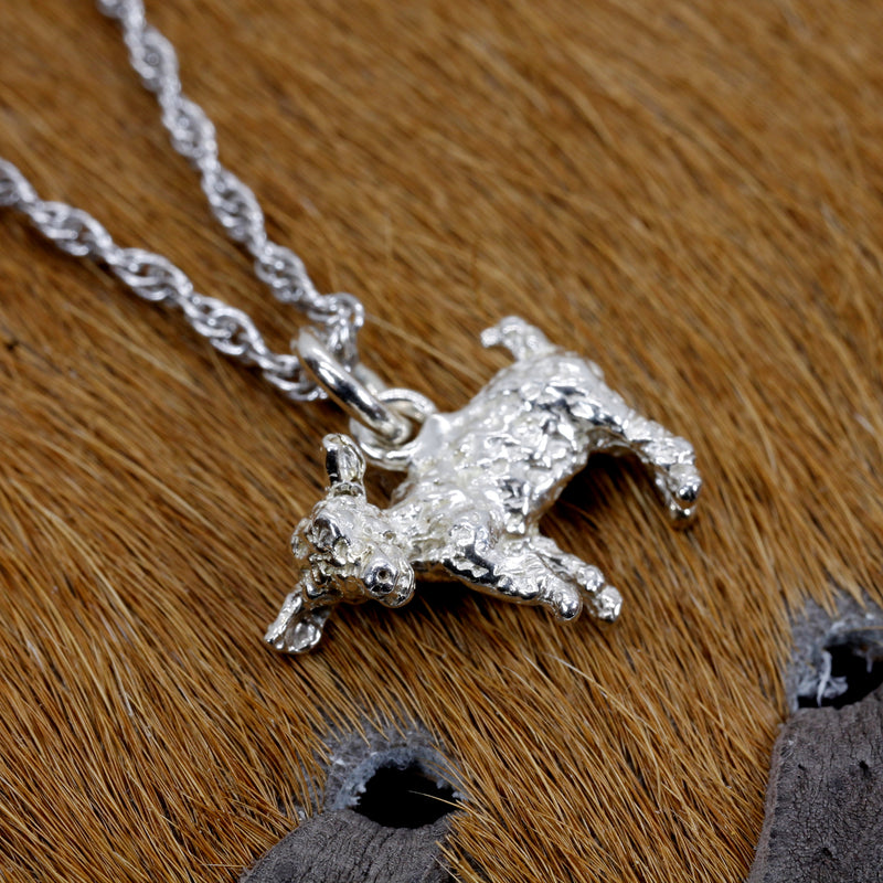 Silver Baby Goat Necklace with a 3-D Solid 925 Sterling Silver Playful Goat