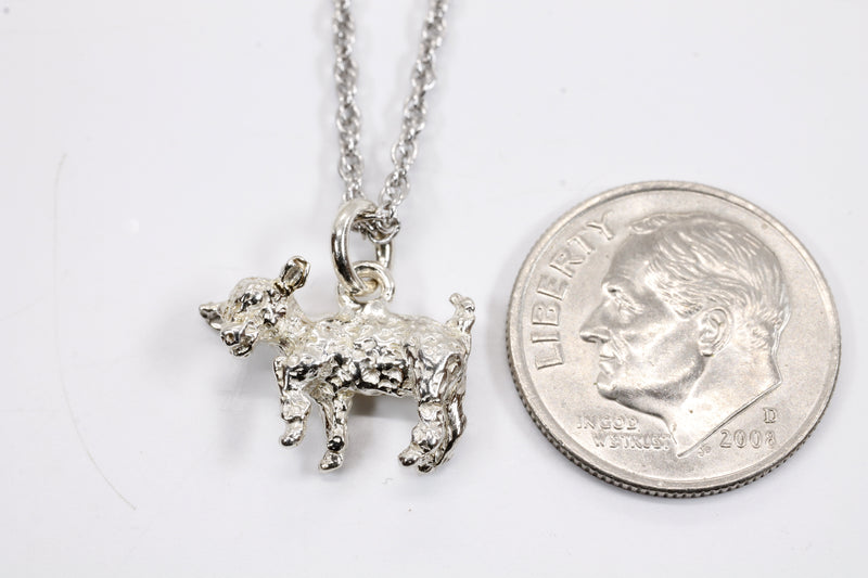 Silver Baby Goat Necklace with a 3-D Solid 925 Sterling Silver Playful Goat