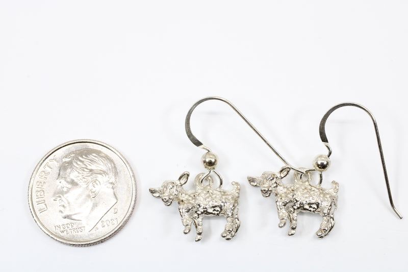 Silver Baby Goat Dangle Earrings with a 3-D Solid 925 Sterling Silver Playful Goats