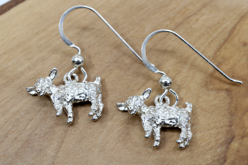 Silver Baby Goat Dangle Earrings with a 3-D Solid 925 Sterling Silver Playful Goats