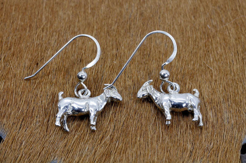 Boer Goat Dangle Earrings made in 925 Sterling Silver for her