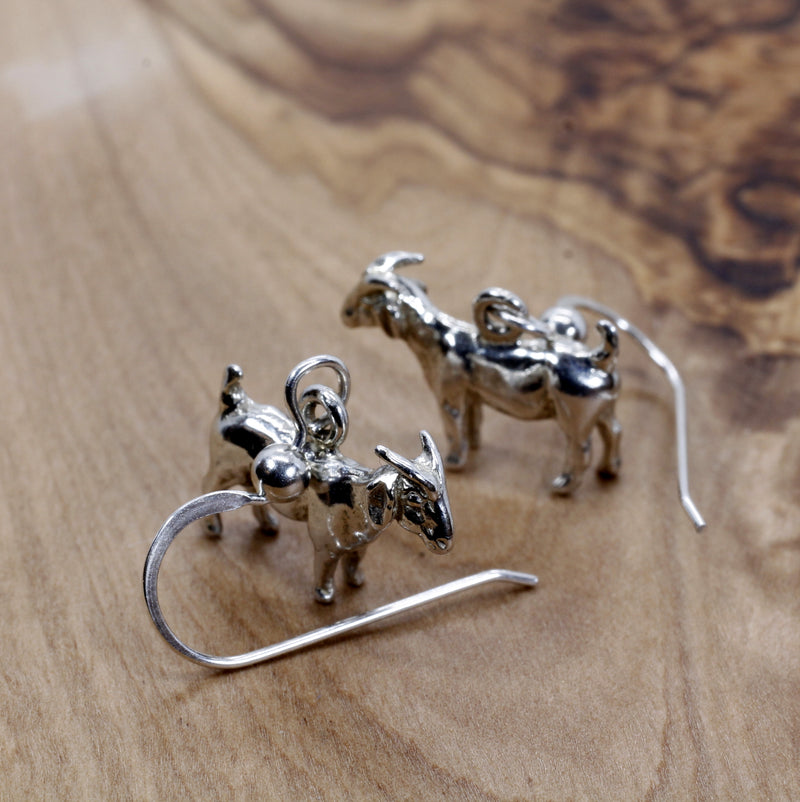 Boer Goat Dangle Earrings made in 925 Sterling Silver for her