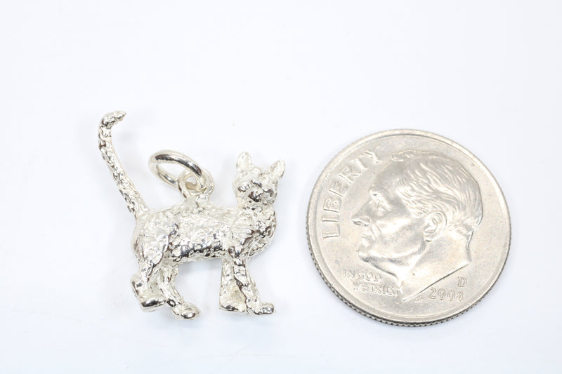Silver House Cat Charm with solid 925 Sterling Silver House Cat