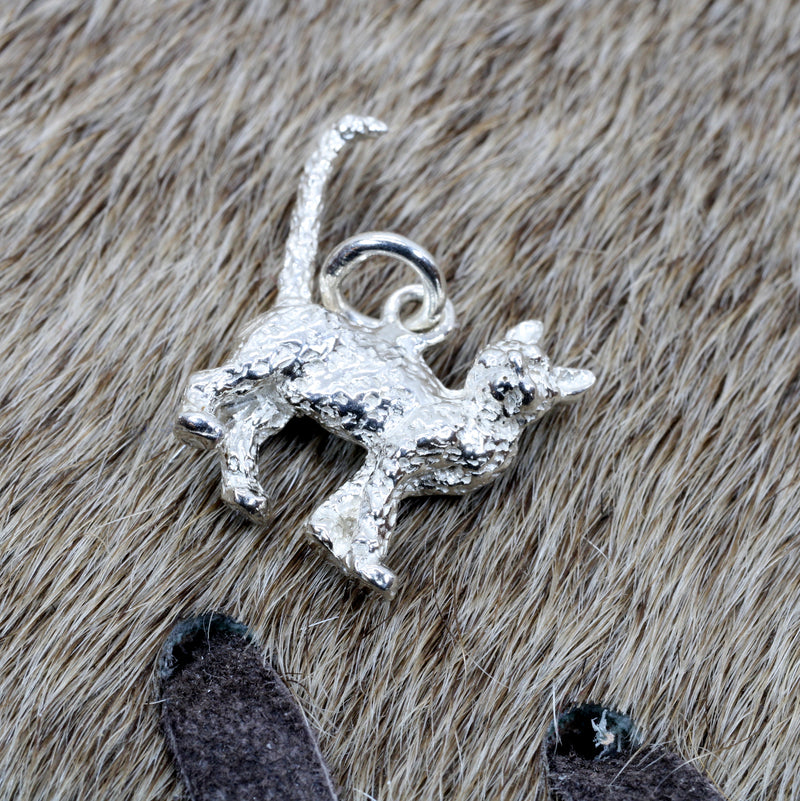 Silver House Cat Charm with solid 925 Sterling Silver House Cat