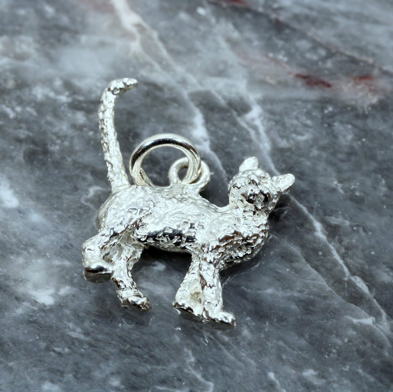 Silver House Cat Charm with solid 925 Sterling Silver House Cat