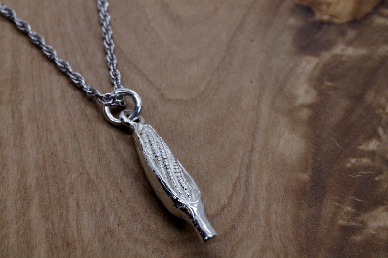 Small Corn Cob Necklace in sterling silver on 18" sterling silver chain