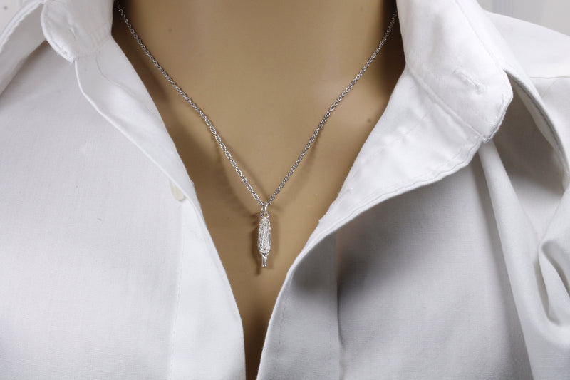 Small Corn Cob Necklace in sterling silver on 18" sterling silver chain