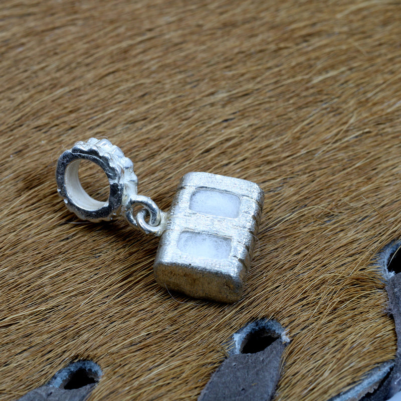 Cotton Bale Slide Charm with actual cotton inside in sterling silver