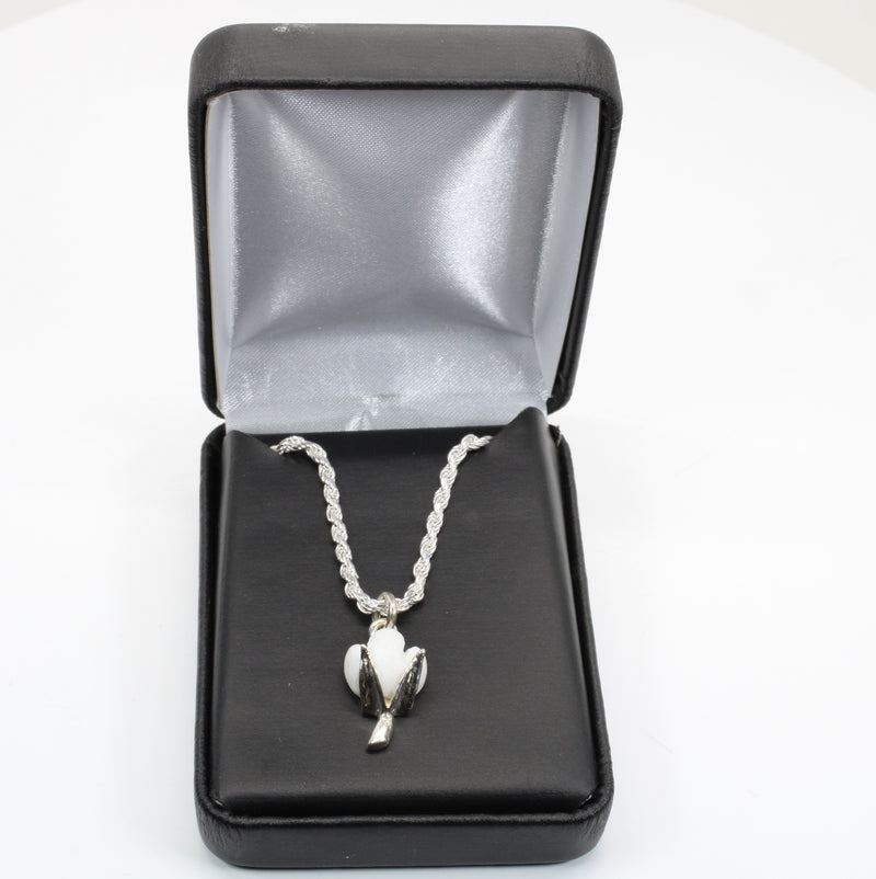 Cotton Anniversary Gift For Him Silver Cotton Boll Necklace with White Stone