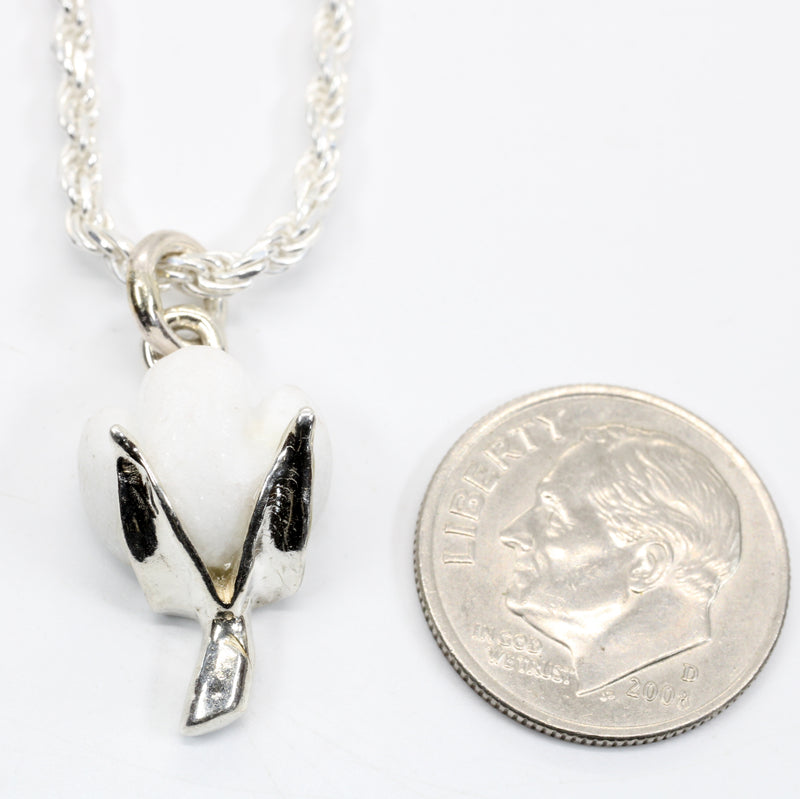 Cotton Anniversary Gift For Him Silver Cotton Boll Necklace with White Stone