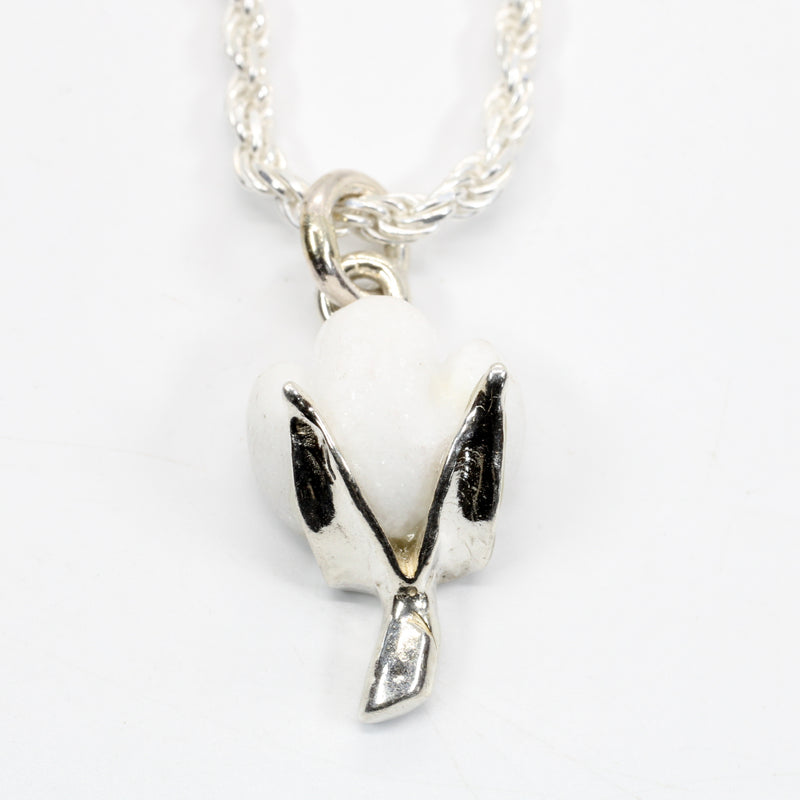 Cotton Anniversary Gift For Him Silver Cotton Boll Necklace with White Stone