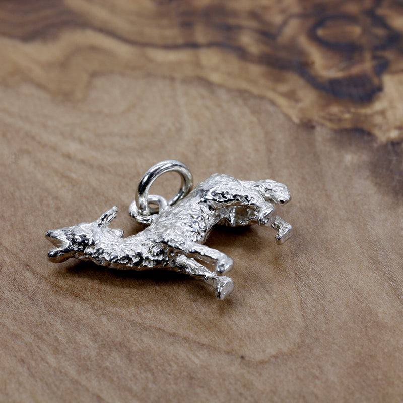 Silver Coyote Charm with solid 925 Sterling Silver 3D Howling Coyote