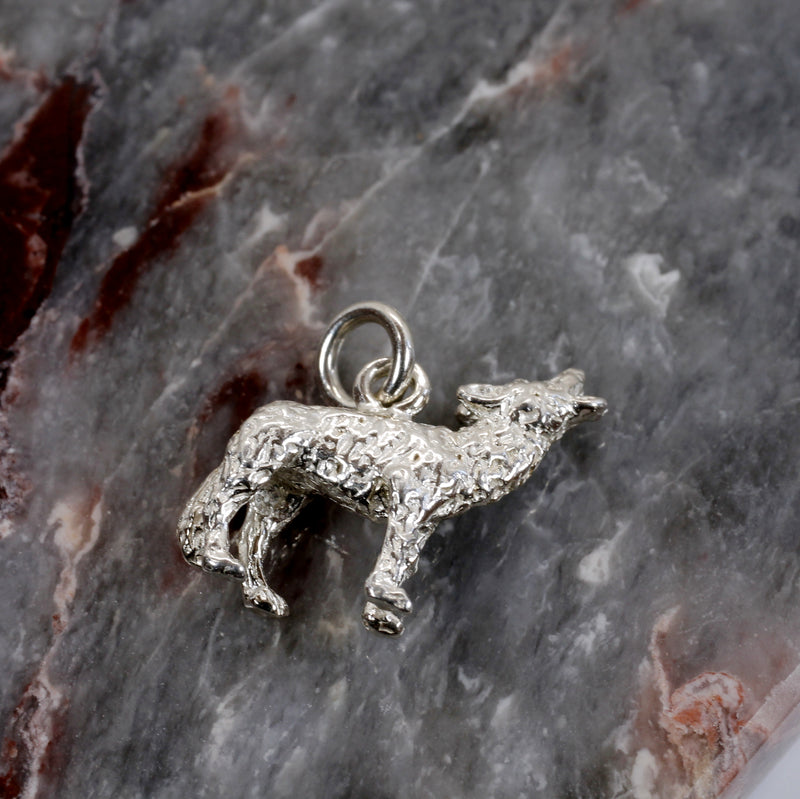 Silver Coyote Charm with solid 925 Sterling Silver 3D Howling Coyote
