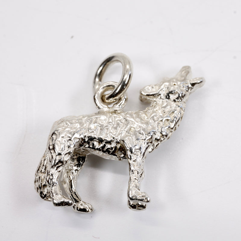 Silver Coyote Charm with solid 925 Sterling Silver 3D Howling Coyote