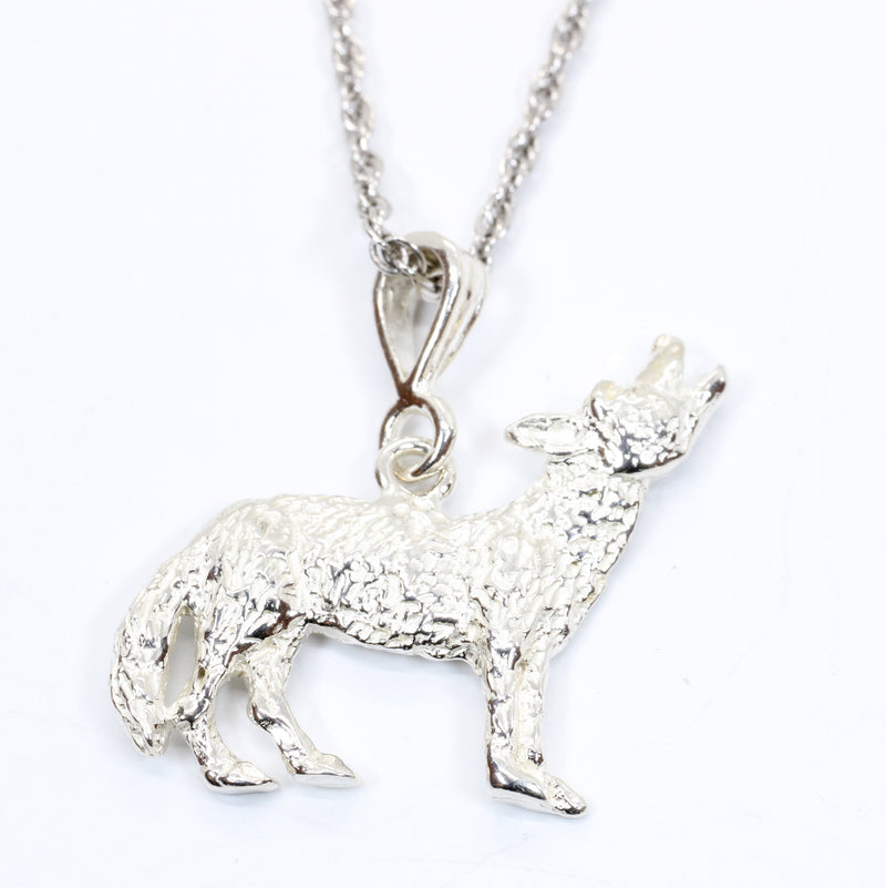 Silver Coyote Necklace with solid 925 Sterling Silver 2D Howling Coyote
