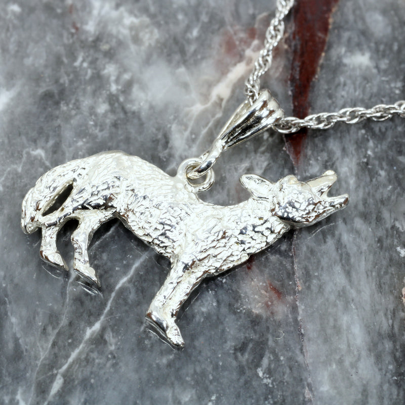 Silver Coyote Necklace with solid 925 Sterling Silver 2D Howling Coyote